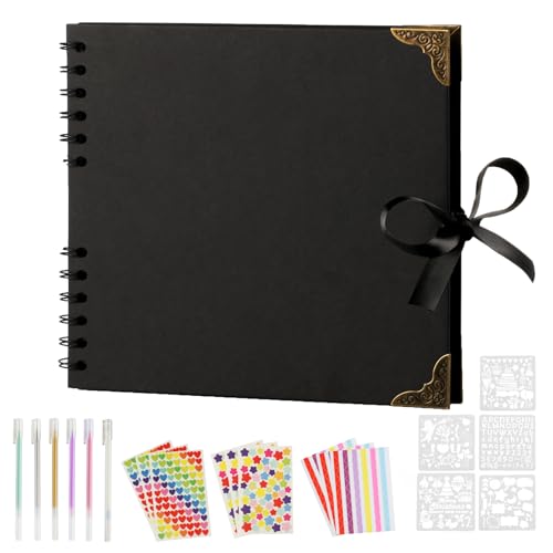 DIY Fotoalbum zum Selbstgestalten, 60 Seiten Scrapbook Fotoalbum, Fotoalben Fotobuch zum Einkleben, Scrapbook Foto Buch zum Selber Gestalten, Abschluss Hochzeit Geschenk(Schwarz) von WELHAEPI