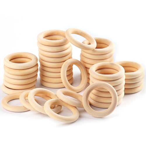 WELHAEPI Holzringe zum Basteln, 30 Stk Holz Ringe, Natürliche Holz Makramee Ringe, Unvollendete Hölzern Holzringe für DIY Schmuck Armband Makramee Anhänger Hängende Dekoration Ringe - 60mm von WELHAEPI