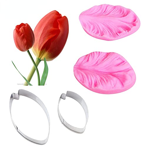 4 teile/satz Tulpe Blume Blütenblatt Veiner Silikonform Edelstahl Cutter Form Handgemachte Fondant Blume Form Kuchen Dekorieren Werkzeug von WELINK