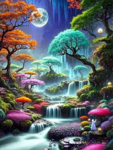 Vorgedruckt Kreuzstich kit für Erwachsene 11CT Stickerei Set DIY Starter Stickbild Handwerk Heimdekoration Fließendes Wasser Landschaft Baum 40×50 cm von WELIWE