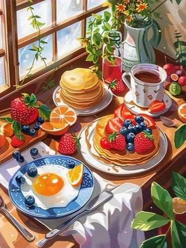 WELIWE Diamond Painting Kits für Erwachsene 5D Full Diamond Art Set DIY Diamant Kunst Malerei Kristallkunst für Heimdekoration Frühstück 40×50 cm von WELIWE