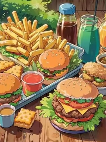 WELIWE Diamond Painting Kits für Erwachsene 5D Full Diamond Art Set DIY Diamant Kunst Malerei Kristallkunst für Heimdekoration Hamburger und Pommes Frites 40×50 cm von WELIWE