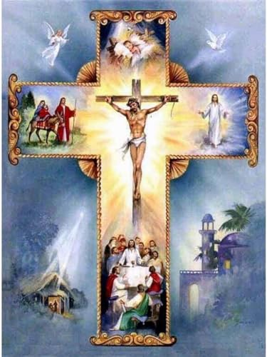 WELIWE Kreuzstich Set Vorgedruckt11 CT Kreuzstich StickpackungenDIY Stickbilder Vorgedruckt Kreuzstich für Anfänger Home Decor Jesus Kreuz（40x50cm ） von WELIWE