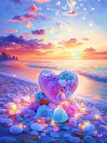 WELIWE Stickerei-Kreuzstich-Set 11CT Vorgedruckte Leinwand DIY Kunst Kreuzstich Kit für Anfänger Kinder Heimdekoration Bunter herzförmiger Strand 40×50 cm WELIWE Stickerei-Kreuzstich-Set 11CT Vorgedruckte Leinwand DIY Kunst Kreuzstich Kit für Anfänger Kinder Heimdekoration Bunter herzförmiger Strand 40×50 cm von WELIWE