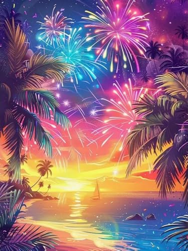 WELIWE Stickerei-Kreuzstich-Set 11CT Vorgedruckte Leinwand DIY Kunst Kreuzstich Kit für Anfänger Kinder Heimdekoration Feuerwerk am Strand 40×50 cm WELIWE Stickerei-Kreuzstich-Set 11CT Vorgedruckte Leinwand DIY Kunst Kreuzstich Kit für Anfänger Kinder Heimdekoration Feuerwerk am Strand 40×50 cm von WELIWE