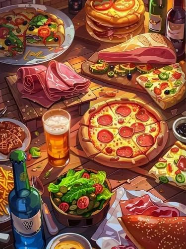 WELIWE Stickerei-Kreuzstich-Set 11CT Vorgedruckte Leinwand DIY Kunst Kreuzstich Kit für Anfänger Kinder Heimdekoration Gourmet-Pizza 40×50 cm WELIWE Stickerei-Kreuzstich-Set 11CT Vorgedruckte Leinwand DIY Kunst Kreuzstich Kit für Anfänger Kinder Heimdekoration Gourmet-Pizza 40×50 cm von WELIWE