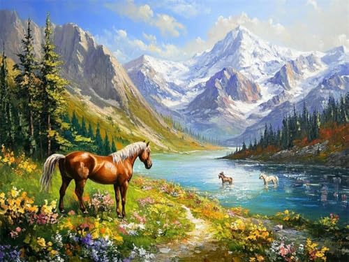 WELIWE Stickerei-Kreuzstich-Set 11CT Vorgedruckte Leinwand DIY Kunst Kreuzstich Kit für Anfänger Kinder Heimdekoration Pferd am See 40×50 cm WELIWE Stickerei-Kreuzstich-Set 11CT Vorgedruckte Leinwand DIY Kunst Kreuzstich Kit für Anfänger Kinder Heimdekoration Pferd am See 40×50 cm von WELIWE