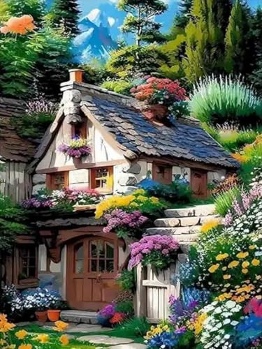 WELIWE Vorgedruckt Kreuzstich kit für Erwachsene 11CT Stickerei Set DIY Starter Stickbild Handwerk Heimdekoration Blumenhaus 40×50 cm von WELIWE