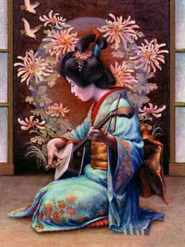 WELIWE Vorgedruckt Kreuzstich kit für Erwachsene 11CT Stickerei Set DIY Starter Stickbild Handwerk Heimdekoration Geisha 40×50 cm von WELIWE
