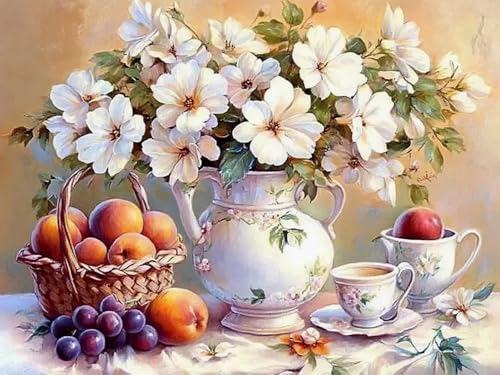 WELIWE Vorgedruckt Kreuzstich kit für Erwachsene 11CT Stickerei Set DIY Starter Stickbild Handwerk Heimdekoration Obstvase 40×50 cm von WELIWE