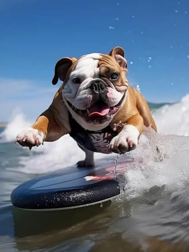 WELIWE Vorgedruckt Kreuzstich kit für Erwachsene 11CT Stickerei Set DIY Starter Stickbild Handwerk Heimdekoration Surf Bulldog 40×50 cm von WELIWE