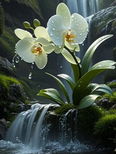 WELIWE Vorgedruckt Kreuzstich kit für Erwachsene 11CT Stickerei Set DIY Starter Stickbild Handwerk Heimdekoration Wasserfall Blumen 40×50 cm von WELIWE