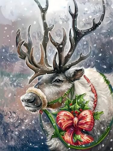 WELIWE Vorgedruckt Kreuzstich kit für Erwachsene 11CT Stickerei Set DIY Starter Stickbild Handwerk Heimdekoration Weihnachtselch 40×50 cm von WELIWE