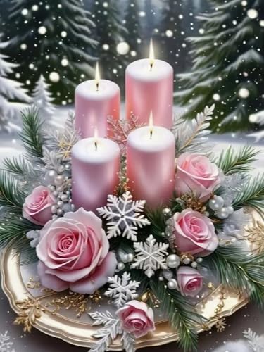 WELIWE Vorgedruckt Kreuzstich kit für Erwachsene 11CT Stickerei Set DIY Starter Stickbild Handwerk Heimdekoration Weihnachtskerzen 40×50 cm von WELIWE