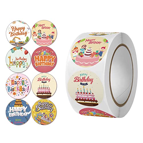 500 Stück/Rolle Happy Birthday Aufkleber, rund, selbstklebend, Geburtstags-Etikett, Aufkleber, Einladungen, Umschläge, Versiegelungsaufkleber, personalisierbar, Happy Birthday, Aufkleber für von WELLDOER