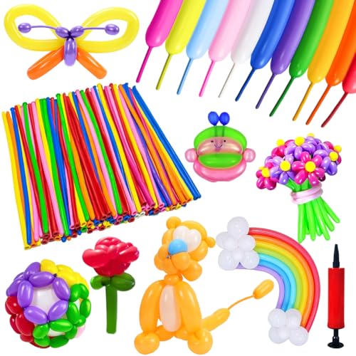 200Stück Modellierballons mit Luftpumpe,Magische Modellier Luftballons,Lange Luftballons zum Formen,Magische Latex Luftballons,Luftballon Tiere Clown Formen,Luftballon Lang Formbar,Lange Bunte Ballons von WELLXUNK