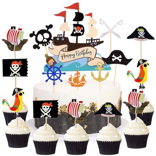 31 Stück Piraten Tortendeko, Piraten Geburtstag Cupcake Deko, Piraten Kuchen Deko, Piraten Muffin Deko, Piraten Cupcake Topper, Piraten Kuchendeckel für Geburtstag Themen Party von WELLXUNK