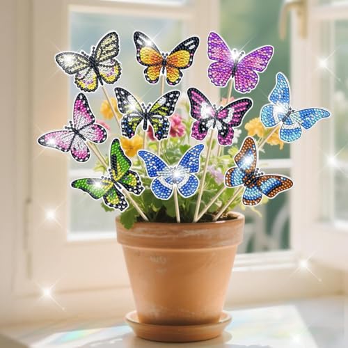 Diamond Painting Schmetterling Sets, 10 Stück Gartenstecker Diamond Painting Kinder, Ideal für die Dekoration von Gärten und Balkonen, Basteln Diamont Painting Geschenk für Kinder und Erwachsene Diamond Painting Schmetterling Sets, 10 Stück Gartenstecker Diamond Painting Kinder, Ideal für die Dekoration von Gärten und Balkonen, Basteln Diamont Painting Geschenk für Kinder und Erwachsene von WELLXUNK