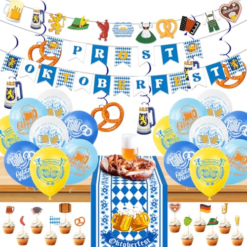 Oktoberfest Deko Set, Oktoberfest Banner Bayerische Deko Party, oktoberfest Wimpelkette Girlande Cake Topper luftballons Dekorationen, Oktoberfest Bayrische Deko von WELLXUNK