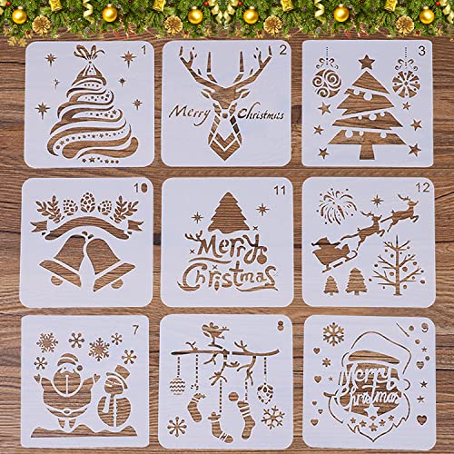 Schablonen Weihnachten, 9 Stück Kunststoff Weihnachts Schablonen, Stencil Schablonen Wiederverwendbar, Schablonen Set Malen, für Scrapbooking Fotoalbum, DIY Geschenkkarten, Geschenke Weihnachten Schablonen Weihnachten, 9 Stück Kunststoff Weihnachts Schablonen, Stencil Schablonen Wiederverwendbar, Schablonen Set Malen, für Scrapbooking Fotoalbum, DIY Geschenkkarten, Geschenke Weihnachten von WELLXUNK