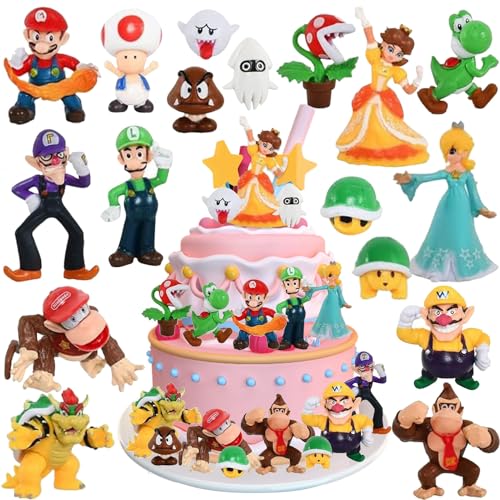 Super Mario Cake Toppers, 18 Stück Super Mario Figuren Set, Super Mario Tortendeko, Mini Figuren Tortendeko, Super Mario Geburtstag Deko Figuren Tortendeko Geburtstage Von Kindern Party von WELLXUNK