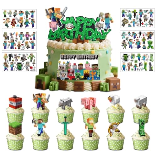 Tortenaufleger Cupcake Topper Deko, 26 Stück Tortendekoration Kindergeburtstag mit 6 Blätter Temporäre Tattoos für Kinder, Pixel Kuchendeko Geburtstag, Geeignet für Geburtstagsfeiern Versammlunge Tortenaufleger Cupcake Topper Deko, 26 Stück Tortendekoration Kindergeburtstag mit 6 Blätter Temporäre Tattoos für Kinder, Pixel Kuchendeko Geburtstag, Geeignet für Geburtstagsfeiern Versammlunge von WELLXUNK