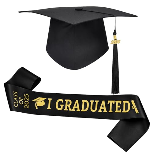 WELLXUNK Bachelor Hut und Prüfung Bestanden Schärpe Set, Abschluss Schärpe mit Absolventen hut, Graduation 2025 Deko Set, Abschluss Geschenk für Abschlussfeiern Abschluss Abitur Graduation Party Deko von WELLXUNK