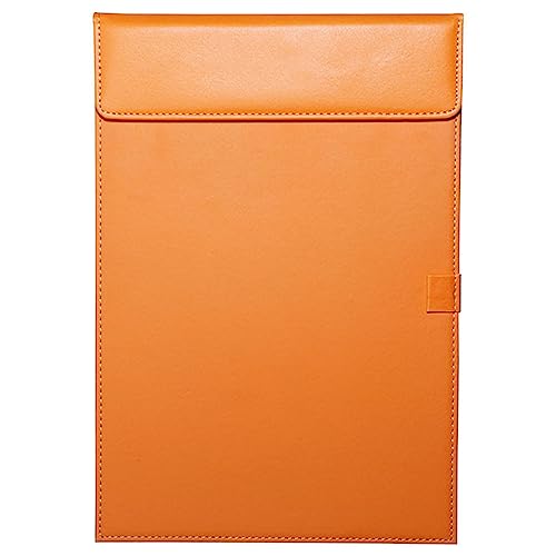 WELLYUK Klemmbrett aus PU-Leder, A4, Dokumenten-Organizer, Schreibblock, Visitenkartenhalter, magnetischer Konferenzblock mit Stifthalter, Orange, 33 x 22,9 cm von WELLYUK