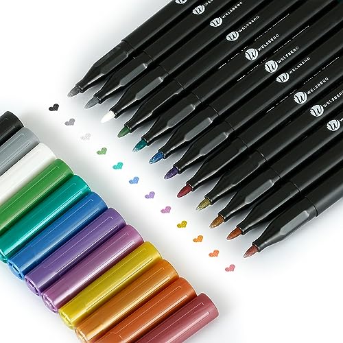 welsberg 12 Farben Metallic Marker Set mit 1-2 mm Spitze, Glitzer Stifte für Scrapbooking, Malbuch, Steine, Karten, Fotoalbum, Gästebuch, Metall, Holz, Keramik, Schwarzes oder Weißes Papier welsberg 12 Farben Metallic Marker Set mit 1-2 mm Spitze, Glitzer Stifte für Scrapbooking, Malbuch, Steine, Karten, Fotoalbum, Gästebuch, Metall, Holz, Keramik, Schwarzes oder Weißes Papier von welsberg
