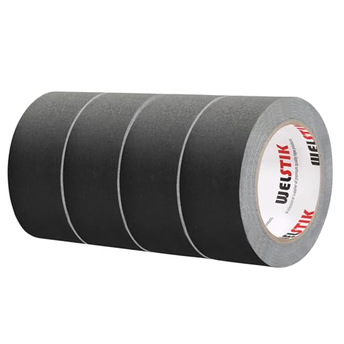 WELSTIK Gaffer-Klebeband, strapazierfähig, für Kabel, Theater, Bühneneinrichtung, Innenausstattung, rückstandsfrei, nicht reflektierend, 4 Stück 50mm x 27m, schwarz von WELSTIK