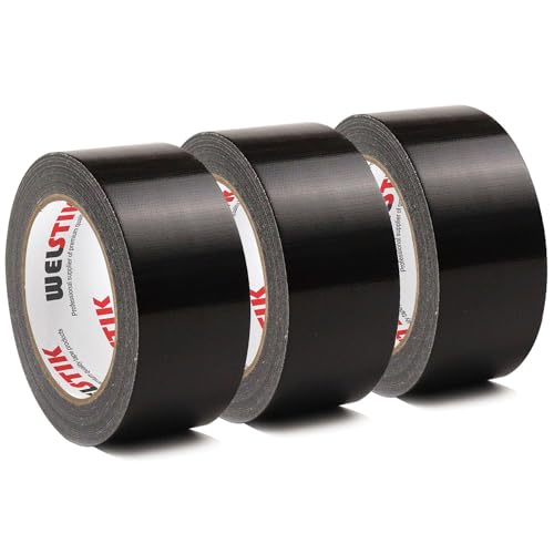 WELSTIK Professionelles Klebeband, 48 mm x 27 m, wasserdicht, für Reparaturen, Heimwerker, Handwerk, Innen- und Außenbereich, panzertape Schwarz, 3 Stück von WELSTIK