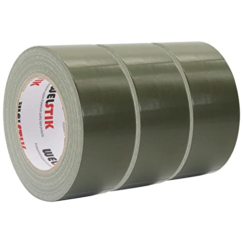 WELSTIK Professionelles Panzerband, 48 mm x 27 m, wasserdichtes Klebeband, Gewebe, farbiges Gafferband für Reparaturen, Heimwerken, Handwerk, Innen- und Außenbereich, Olivgrün von WELSTIK