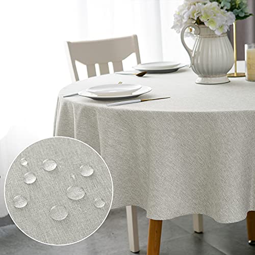 WELTRXE Tischdecke, Minimalart Tischtuch aus Polyester mit Lotuseffekt, 120cm Durchmesser Wasserabweisend Abwaschbar Tisch Decke, Rund Hellgrau Tischwäsche für Esstisch Zuhause Hochzeit Festival von WELTRXE