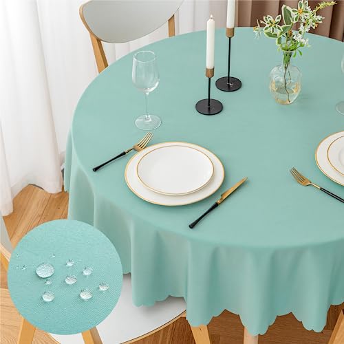 WELTRXE Tischdecken,Stoff Tischdecke Rund aus Polyester Wasserdicht Abwaschbar,150cm Durchmesser Aquamarin Tischwäsche für Esstisch Geburtstag Hochzeit Party von WELTRXE