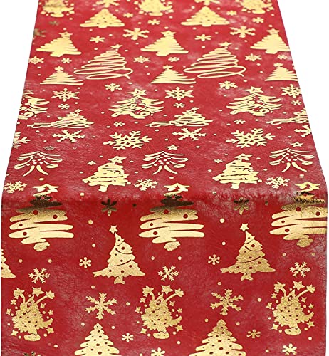 WELTRXE Tischläufer, 28cm × 5m weihnachtsrot Dekostoff aus Polyesterfabern mit vergoldeten Abziehbildern, Tischdeko aus Polyesterfabern zur Einwegdekoration für Festival Geschenkband von WELTRXE