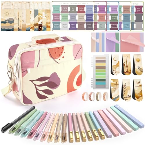 WEMATE 76 Bibelstudienzubehör mit Bibeletui, 15 Textmarkern, Kugelschreibern, Washi-Tapes, Registerkarten, Haftnotizen und Gebetskarten, für Bibel Journaling Zubehör, christliche Geschenke für Frauen WEMATE 76 Bibelstudienzubehör mit Bibeletui, 15 Textmarkern, Kugelschreibern, Washi-Tapes, Registerkarten, Haftnotizen und Gebetskarten, für Bibel Journaling Zubehör, christliche Geschenke für Frauen von WEMATE
