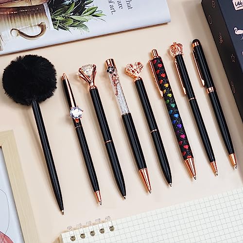 WEMATE 8 Stück Kugelschreiber-Set Metall Kristall Diamant Stift Glitzer Stift für Journaling Schwarz & Blau Tinte Hübsche Niedliche Schreibstifte Fancy Stifte Geschenke für Frauen Büro Zuhause Schwarz von WEMATE