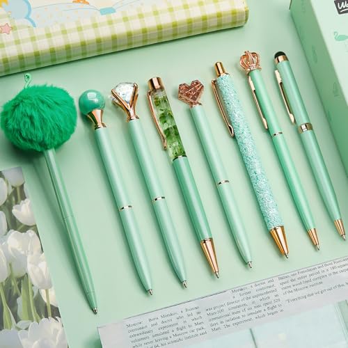 WEMATE 8-teiliges grünes Kugelschreiber-Set für Damen, Mädchen, schwarze und blaue Tinte, Kugelschreiber, Geschenke für Hochzeit, Brautjungfer, Büro, Grün WEMATE 8-teiliges grünes Kugelschreiber-Set für Damen, Mädchen, schwarze und blaue Tinte, Kugelschreiber, Geschenke für Hochzeit, Brautjungfer, Büro, Grün von WEMATE