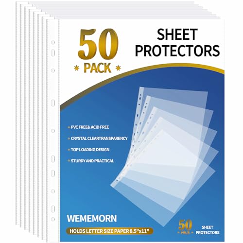 WEMEMORN 50 Stück Blattschutzhüllen, transparente Seitenschutz, 11 Löcher, passend für 3-Ringordner, Kunststoffhüllen für Ordner, Top-Loading Papierschutz, Briefgröße 21,6 x 28,9 cm, Papier, Dokumente WEMEMORN 50 Stück Blattschutzhüllen, transparente Seitenschutz, 11 Löcher, passend für 3-Ringordner, Kunststoffhüllen für Ordner, Top-Loading Papierschutz, Briefgröße 21,6 x 28,9 cm, Papier, Dokumente von WEMEMORN