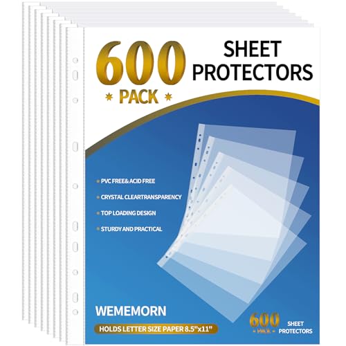 WEMEMORN 600 Stück Blattschutzhüllen, transparente Seitenschutz, 11 Löcher, passend für 3-Ringordner, Kunststoffhüllen für Ordner, Top-Loading Papierschutz, Briefgröße 21,6 x 28,9 cm, Papier WEMEMORN 600 Stück Blattschutzhüllen, transparente Seitenschutz, 11 Löcher, passend für 3-Ringordner, Kunststoffhüllen für Ordner, Top-Loading Papierschutz, Briefgröße 21,6 x 28,9 cm, Papier von WEMEMORN