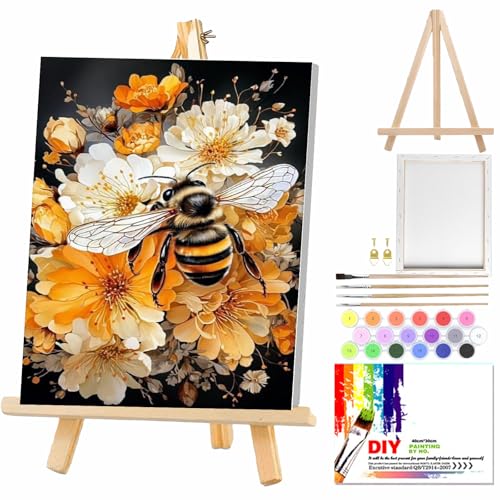 Malen Nach Zahlen Kinder mit Rahmen – 5D mit Staffelei Biene Paint by Numbers Kit für Kinder ab 5 6 7 8 9 10 Jahren, Mädchen & Jungen – Inkl. Pinsel, Farben & Leinwand (30x40cm) Kreatives Lernspielzeu von WEMEON