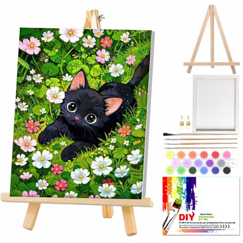 Malen Nach Zahlen Kinder mit Rahmen – 5D mit Staffelei Katzen Paint by Numbers Kit für Kinder ab 6 7 8 9 10 Jahren, Mädchen & Jungen – Inkl. Pinsel, Farben & Leinwand (30x40cm) Kreatives Lernspielzeu von WEMEON