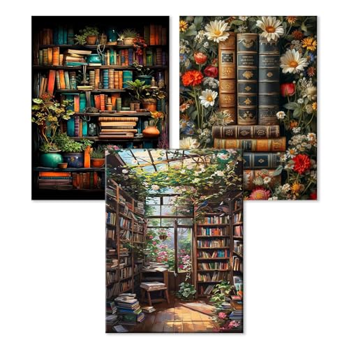 WEMEON 3 Stück Malen Nach Zahlen Erwachsene(30X40cm)- Bücherregal Malen nach Zahlen, Malen Nach Zahlen Kit mit 9 Pinseln, Acrylfarben Handgemalt Ölgemälde Leinwand für Home Decor, Ohne Rahmen von WEMEON
