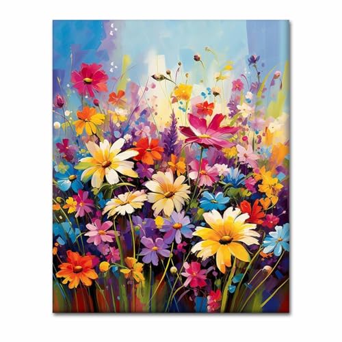 WEMEON Malen Nach Zahlen Erwachsene(40X50cm)- Blumen Malen nach Zahlen, Malen Nach Zahlen Kit mit 3 Pinseln, Acrylfarben Handgemalt Ölgemälde Leinwand für Home Decor, Ohne Rahmen von WEMEON