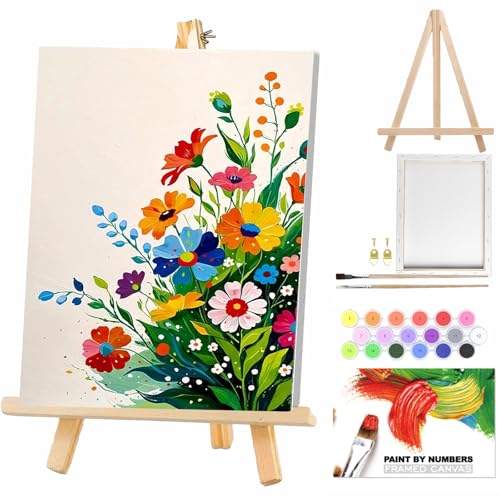 WEMEON Malen Nach Zahlen Erwachsene mit Rahmen- 5D mit Staffelei Blume Paint by Numbers Kit, Malen Nach Zahlen Kit mit 2* Pinseln, Acrylfarben Handgemalt Ölgemälde Leinwand für Home Decor. (20X30cm) von WEMEON