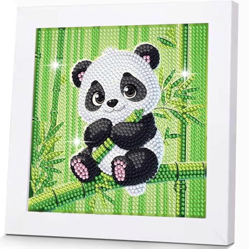 WEMEON Panda Diamond Painting Kinder Mit Rahmen- Basteln Jungs Mädchen ab 6 Jahre 5D, Animals Diamond Painting für Kinder, DIY Mosaic Making Kunsthandwerk zur Wanddekoration18X18cm von WEMEON