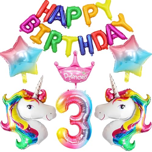 WENAUANG Einhorn Deko Kindergeburtstag, 3 Jahre Einhorn Geburtstagsdeko, Einhorn Luftballon, Folienballon Einhorn, Geburtstags Einhorn MäDchen Deko, Weihnachten Geburtstag Party Dekoration von WENAUANG