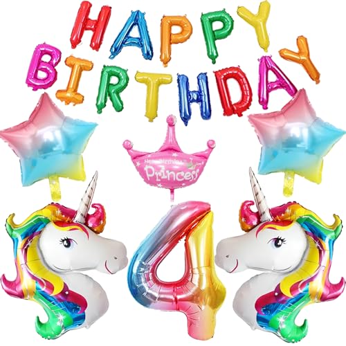WENAUANG Einhorn Deko Kindergeburtstag, 4 Jahre Einhorn Geburtstagsdeko, Einhorn Luftballon, Folienballon Einhorn, Geburtstags Einhorn MäDchen Deko, Weihnachten Geburtstag Party Dekoration von WENAUANG