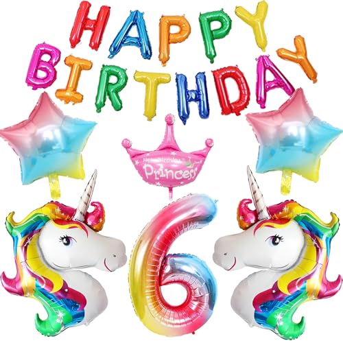 WENAUANG Einhorn Deko Kindergeburtstag, 6 Jahre Einhorn Geburtstagsdeko, Einhorn Luftballon, Folienballon Einhorn, Geburtstags Einhorn MäDchen Deko, Weihnachten Geburtstag Party Dekoration von WENAUANG