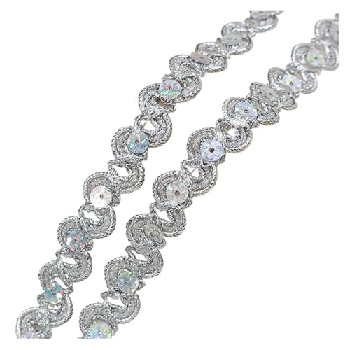 WENH 1,5 cm metallische Wellen-Pailletten-Spitzenborte – hochwertiges Polyesterband for Hanfu, ethnische Kostüme, Kissen- und Vorhangdekor (6 Farben)(1 Silver) von WENH